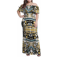Canada Chilkat Pattern Family Matching Off Shoulder Maxi Dress and Hawaiian Shirt Haida Spirit