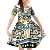 Canada Chilkat Pattern Family Matching Off Shoulder Short Dress and Hawaiian Shirt Haida Spirit