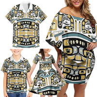Canada Chilkat Pattern Family Matching Off Shoulder Short Dress and Hawaiian Shirt Haida Spirit