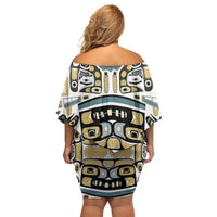 Canada Chilkat Pattern Family Matching Off Shoulder Short Dress and Hawaiian Shirt Haida Spirit