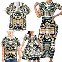 Canada Chilkat Pattern Family Matching Short Sleeve Bodycon Dress and Hawaiian Shirt Haida Spirit