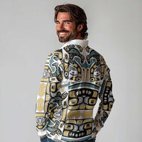 Canada Chilkat Pattern Long Sleeve Polo Shirt Haida Spirit