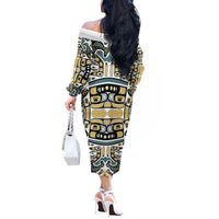 Canada Chilkat Pattern Off The Shoulder Long Sleeve Dress Haida Spirit