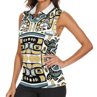 Canada Chilkat Pattern Women Sleeveless Polo Shirt Haida Spirit
