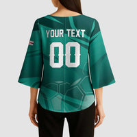 Custom Football 2026 Northern Ireland Kimono Sleeve Blouse Green and White Army