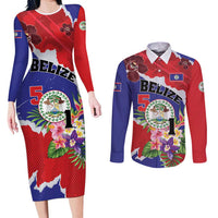 Personalised Belize 501 Tropical Black Orchid Couples Matching Long Sleeve Bodycon Dress and Long Sleeve Button Shirt Grunge Stylized