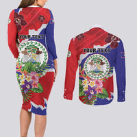 Personalised Belize 501 Tropical Black Orchid Couples Matching Long Sleeve Bodycon Dress and Long Sleeve Button Shirt Grunge Stylized