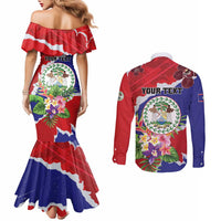 Personalised Belize 501 Tropical Black Orchid Couples Matching Mermaid Dress and Long Sleeve Button Shirt Grunge Stylized