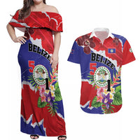 Personalised Belize 501 Tropical Black Orchid Couples Matching Off Shoulder Maxi Dress and Hawaiian Shirt Grunge Stylized