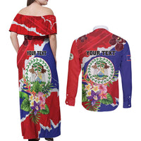 Personalised Belize 501 Tropical Black Orchid Couples Matching Off Shoulder Maxi Dress and Long Sleeve Button Shirt Grunge Stylized
