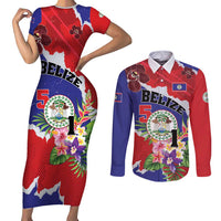Personalised Belize 501 Tropical Black Orchid Couples Matching Short Sleeve Bodycon Dress and Long Sleeve Button Shirt Grunge Stylized