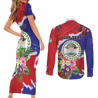 Personalised Belize 501 Tropical Black Orchid Couples Matching Short Sleeve Bodycon Dress and Long Sleeve Button Shirt Grunge Stylized