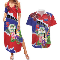 Personalised Belize 501 Tropical Black Orchid Couples Matching Summer Maxi Dress and Hawaiian Shirt Grunge Stylized