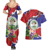 Personalised Belize 501 Tropical Black Orchid Couples Matching Summer Maxi Dress and Hawaiian Shirt Grunge Stylized