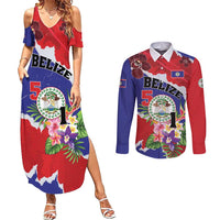 Personalised Belize 501 Tropical Black Orchid Couples Matching Summer Maxi Dress and Long Sleeve Button Shirt Grunge Stylized