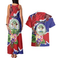 Personalised Belize 501 Tropical Black Orchid Couples Matching Tank Maxi Dress and Hawaiian Shirt Grunge Stylized