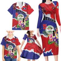 Personalised Belize 501 Tropical Black Orchid Family Matching Long Sleeve Bodycon Dress and Hawaiian Shirt Grunge Stylized