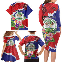 Personalised Belize 501 Tropical Black Orchid Family Matching Long Sleeve Bodycon Dress and Hawaiian Shirt Grunge Stylized