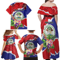 Personalised Belize 501 Tropical Black Orchid Family Matching Off Shoulder Maxi Dress and Hawaiian Shirt Grunge Stylized