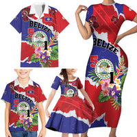 Personalised Belize 501 Tropical Black Orchid Family Matching Short Sleeve Bodycon Dress and Hawaiian Shirt Grunge Stylized