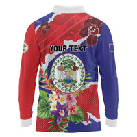 Personalised Belize 501 Tropical Black Orchid Long Sleeve Polo Shirt Grunge Stylized