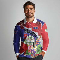 Personalised Belize 501 Tropical Black Orchid Long Sleeve Polo Shirt Grunge Stylized