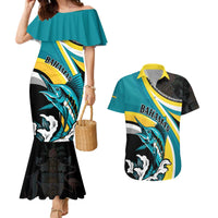 Personalised The Bahamas Blue Marlin Couples Matching Mermaid Dress and Hawaiian Shirt Bahamian Coat Of Arms