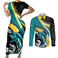 Personalised The Bahamas Blue Marlin Couples Matching Short Sleeve Bodycon Dress and Long Sleeve Button Shirt Bahamian Coat Of Arms