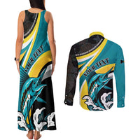 Personalised The Bahamas Blue Marlin Couples Matching Tank Maxi Dress and Long Sleeve Button Shirt Bahamian Coat Of Arms