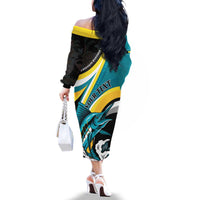 Personalised The Bahamas Blue Marlin Family Matching Off The Shoulder Long Sleeve Dress and Hawaiian Shirt Bahamian Coat Of Arms