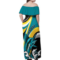 Personalised The Bahamas Blue Marlin Family Matching Off Shoulder Maxi Dress and Hawaiian Shirt Bahamian Coat Of Arms