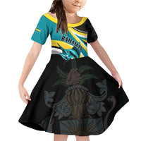 Personalised The Bahamas Blue Marlin Family Matching Off Shoulder Short Dress and Hawaiian Shirt Bahamian Coat Of Arms
