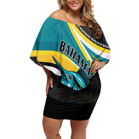 Personalised The Bahamas Blue Marlin Family Matching Off Shoulder Short Dress and Hawaiian Shirt Bahamian Coat Of Arms