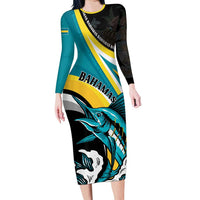 Personalised The Bahamas Blue Marlin Long Sleeve Bodycon Dress Bahamian Coat Of Arms