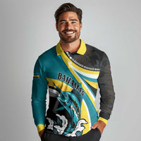 Personalised The Bahamas Blue Marlin Long Sleeve Polo Shirt Bahamian Coat Of Arms