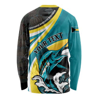 Personalised The Bahamas Blue Marlin Long Sleeve Shirt Bahamian Coat Of Arms