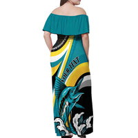 Personalised The Bahamas Blue Marlin Off Shoulder Maxi Dress Bahamian Coat Of Arms