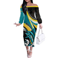 Personalised The Bahamas Blue Marlin Off The Shoulder Long Sleeve Dress Bahamian Coat Of Arms