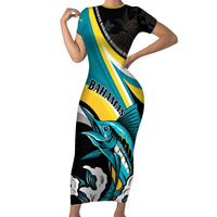 Personalised The Bahamas Blue Marlin Short Sleeve Bodycon Dress Bahamian Coat Of Arms