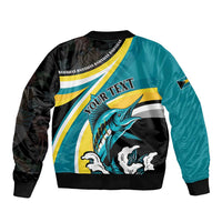 Personalised The Bahamas Blue Marlin Sleeve Zip Bomber Jacket Bahamian Coat Of Arms