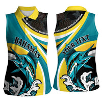 Personalised The Bahamas Blue Marlin Women Sleeveless Polo Shirt Bahamian Coat Of Arms