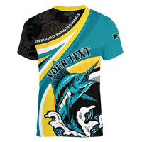 Personalised The Bahamas Blue Marlin Women V-Neck T-Shirt Bahamian Coat Of Arms