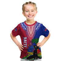 Personalised Haiti Kid T Shirt Ayiti Neg Maron With Dashiki Royal - Wonder Print Shop