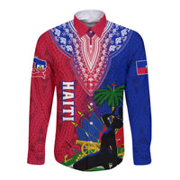 Personalised Haiti Long Sleeve Button Shirt Ayiti Neg Maron With Dashiki Royal - Wonder Print Shop