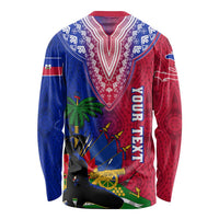 Personalised Haiti Long Sleeve Shirt Ayiti Neg Maron With Dashiki Royal LT01
