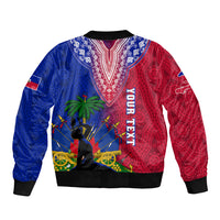 Personalised Haiti Sleeve Zip Bomber Jacket Ayiti Neg Maron With Dashiki Royal - Wonder Print Shop