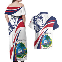 Liberia Independence Day Couples Matching Off Shoulder Maxi Dress and Hawaiian Shirt July 26 Lion Coat of Arms - Wonder Print Shop