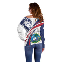 Liberia Independence Day Off Shoulder Sweater July 26 Lion Coat of Arms - Wonder Print Shop