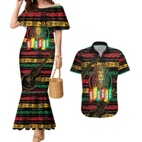 International Reggae Day Couples Matching Mermaid Dress and Hawaiian Shirt Rastafarian Lion Legend of Reggae - Wonder Print Shop
