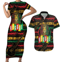 International Reggae Day Couples Matching Short Sleeve Bodycon Dress and Hawaiian Shirt Rastafarian Lion Legend of Reggae - Wonder Print Shop